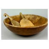 Primitive Treenware Dough Bowl & Butter Paddles