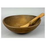 Primitive Treenware Dough Bowl & Hand-Carved Scoop