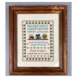 Framed Cross Stitch Sampler in an Oak Frame