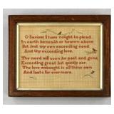 19th C. Framed Bristol Card Embroidery with Hymn