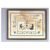 Framed 1930 "Selkirk Grace" Cross Stitch Piece
