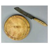 Antique Treenware Bread Board & Knife