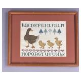 Framed Cross-Stitch Sampler w/ Goose & 3 Goslings