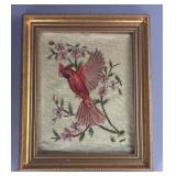 Framed Needlepoint w/ Cardinal Bird in Branches