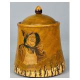 Antique Wood Humidor Decorated w Monk holding Pipe