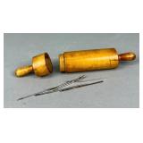Antique Treenware Needle Case Rolling Pin-Shaped