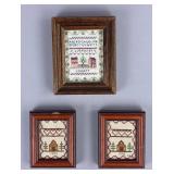 3 Framed Cross Stitch Pieces Sampler + Pair