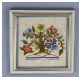 Framed Crewel Embroidery with Floral Design