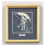 Framed Morton Salt Cross Stitch Umbrella Girl Logo