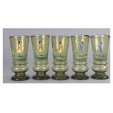 5 Mary Gregory Bohemian Style Footed Tumblers