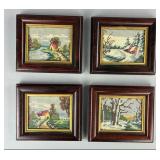 Set of 4 Framed Needlepoint Landscape Pieces