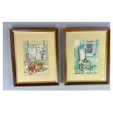 Pair Framed Cross-Stitch Pieces with Farm Scenes