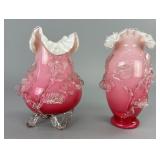 2 Victorian-Style Satin Glass Vases
