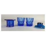 4 Mid-Century Cobalt Blue Souvenir Glassware
