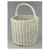 Round White Wicker Basket with Handle