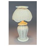 White Wicker Table Lamp with Scalloped Shade