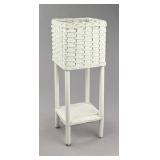 White Wicker Plant Stand with Lower Shelf
