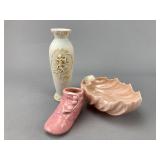 Ceramic Vase, Dish, and Shoe Object