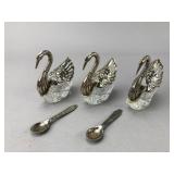 Swan-Shaped Glass and Metal Salt Cellars
