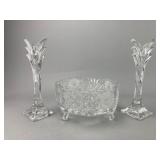 Clear Glass Bowl and Candlesticks