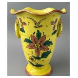 Yellow Ceramic Vase with Floral Design
