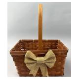 Woven Wooden Basket with Burlap Bow
