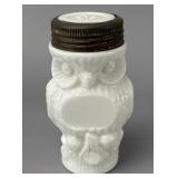 Milk Glass Owl-Shaped Mustard Jar
