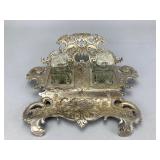 Silver-Plated Inkwell Stand with Glass Wells