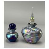 Hand-Blown Iridescent Glass Perfume Bottles Pair