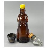 Glass Syrup Bottle, Silvertone Cup & Candy Jar