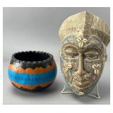 Paper Mache Bowl and Beaded Shell Mask