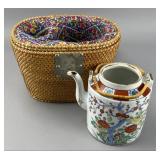 Porcelain Teapot with Wicker Basket