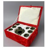 Green Stone Tea Set with Tray and 6 Cups