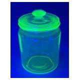 Uranium Glass Apothecary Jar with Lid 4.5"