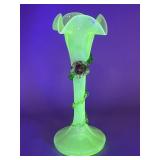 Vaseline Art Glass Vase 10"