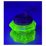 Uranium Glass Inkwell with Floral Lid