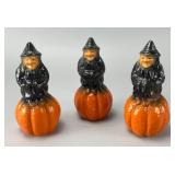 Paper Mache Witches on Pumpkins 3pcs Set