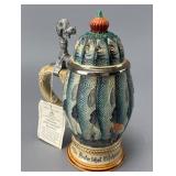 Thewalt Ceramic Beer Stein Fish Motif & Cat Lid