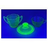 Green Glass Uranium Tableware Grouping