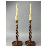 Twisted Wooden Candlesticks, Pair