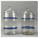 Glass Apothecary Jars with Blue Ribbed Design