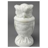 Owl Milk Glass Apothecary Jar, 6.5" tall
