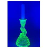 Green Uranium Glass Dolphin Candle Holder