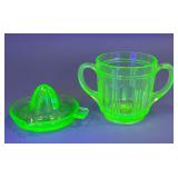 Uranium Glass Juicer and Cup Set