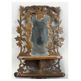 Carved Wooden Wall Shelf with Mirror