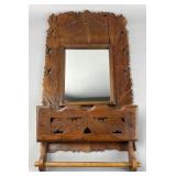Wooden Wall-Mounted Mirror with Shelf