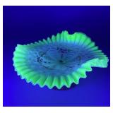 Art Glass Ruffled Bowl with Floral Decoration