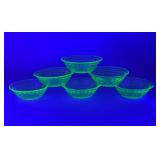 Set of Six Green Uranium Glass Bowls