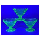 Set of Three Uranium Glass Dessert Cups