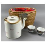 Porcelain Teapot Set with Basket